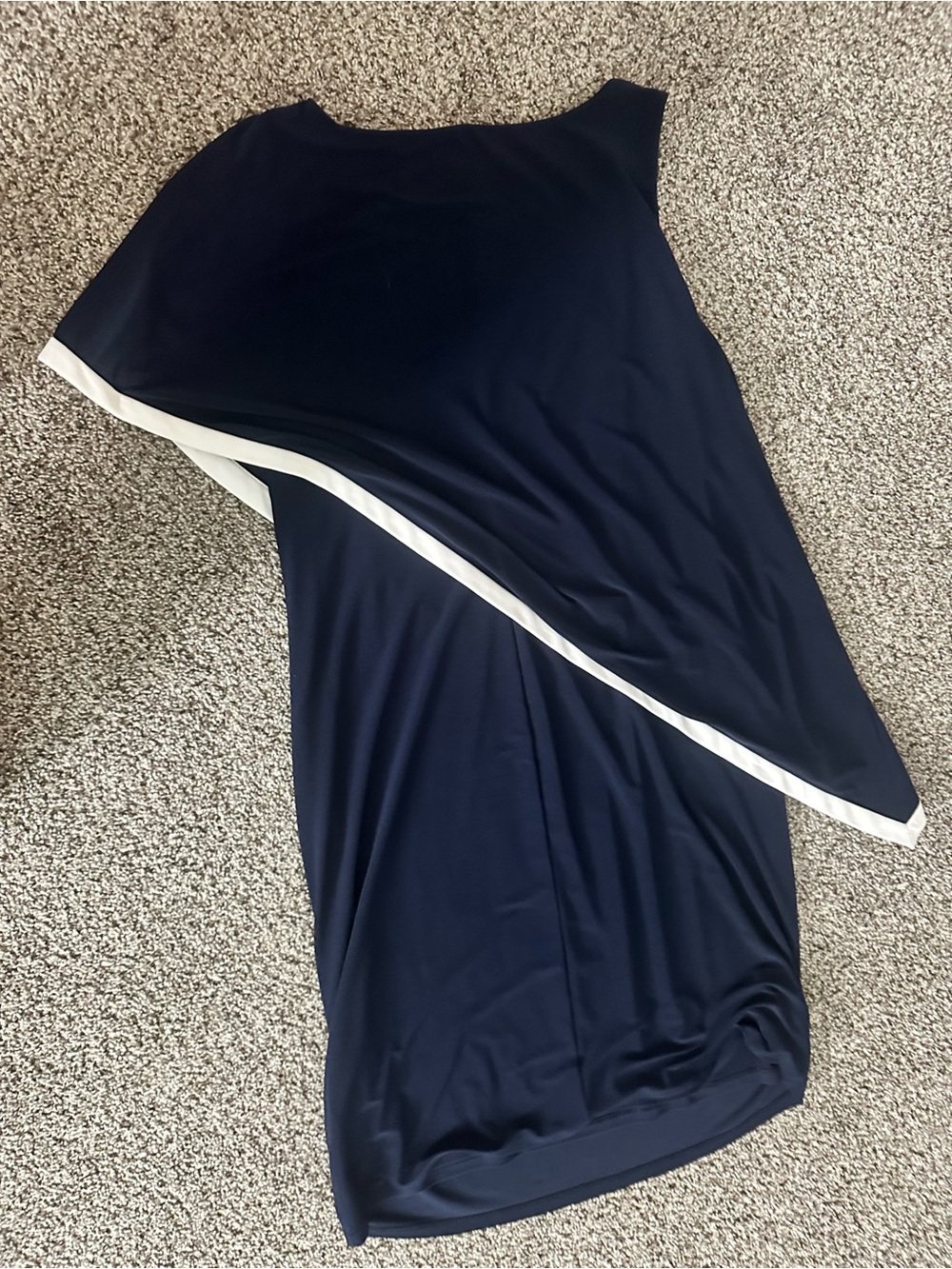 Ralph Lauren Navy One-Shoulder Cape Dress with White Trim - Picture 5 of 5